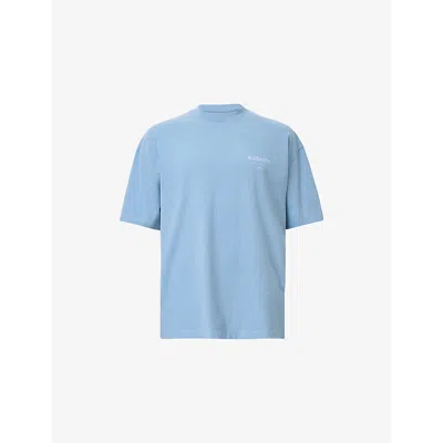 Allsaints Mens Underground Logo-print Relaxed-fit Cotton T-shirt Bondi Blue Xl