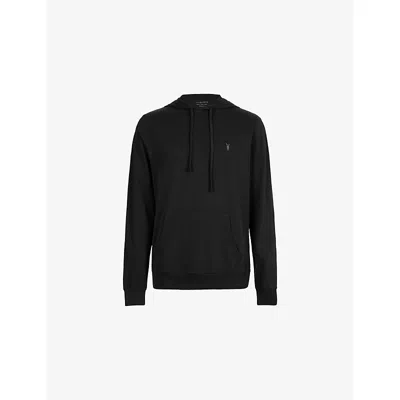 Allsaints Mens Carbon Grey Brace Ramskull-embroidered Organic-cotton Hoody Xl In Black