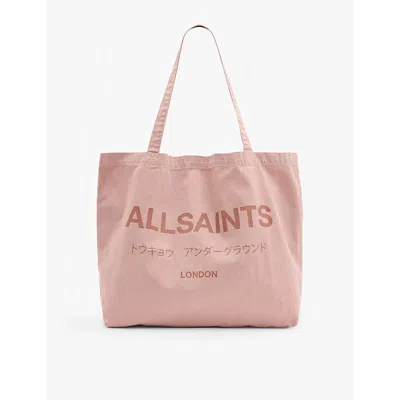 Allsaints Mens  Underground Logo-print Cotton Tote Bag In Bramble Pink