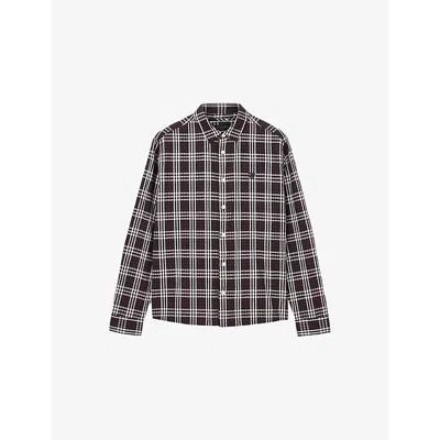 Allsaints Mens Santiago Logo-embroidered Checked Cotton Shirt Brown In Multi