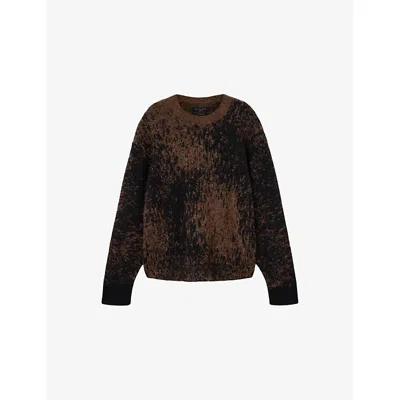 Allsaints Mens Storm Graphic-print Stretch Wool-blend Jumper Brown In Multi