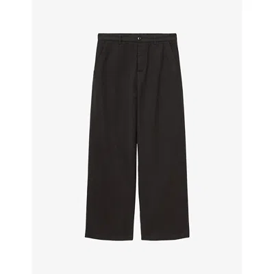 Allsaints Mens Juku Relaxed-fit Straight-leg Cotton Trousers Burnished Blac In Black