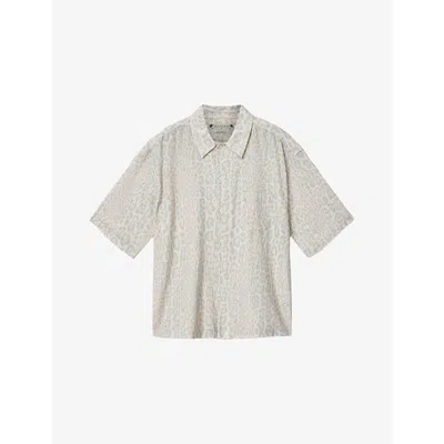 Allsaints Mens Candy Yellow Cruz Leo Leopard-print Cotton And Linen-blend Shirt Xxl In Neutral