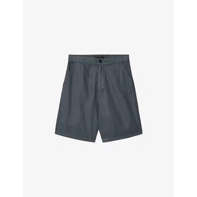 Allsaints Mens Canis Grey Corbett Straight-leg Cotton And Linen Shorts Xl In Gray