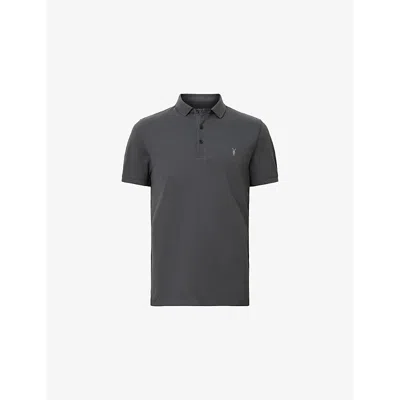 Allsaints Mens Carter Grey Reform Logo-embroidered Cotton-piqué Polo Shirt