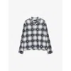 Allsaints Mens Peacoat Blue Castor Cuban-collar Checked Cotton Shirt Xs In Blue