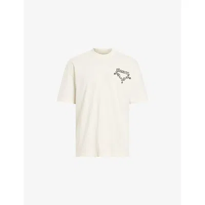 Allsaints Mens Chalk White Oversized Graphic-print Cotton T-shirt