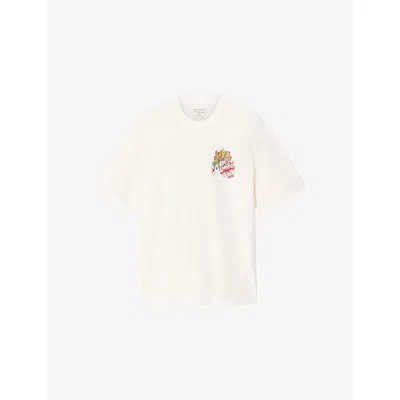 Allsaints Mens Chalk White Roque Branded Cotton-jersey T-shirt