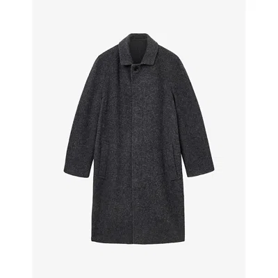 Allsaints Mens Charcoal Grey Duke Lapel-collar Wool-blend Coat In Black