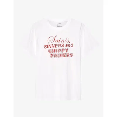 Allsaints Mens Chippy Graphic-print Cotton T-shirt Optic White Xxl