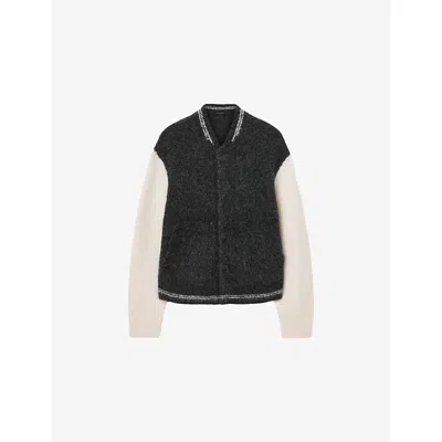 Allsaints Mens Jaque Contrast-sleeve Wool-blend Cardigan Cinder Black
