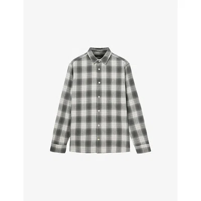 Allsaints Mens Clouded Grey Kelby Checked Cotton Shirt Xxl In Gray