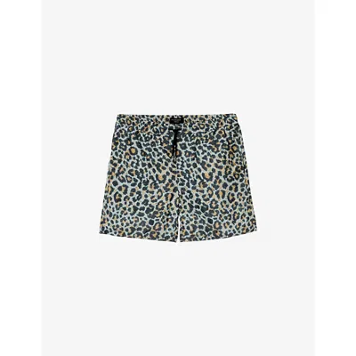 Allsaints Mens Clouded Grey Silesia Leopard-print Swim Shorts Xs In Black