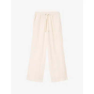 Allsaints Mens Cottage White Sharp Loose Straight-leg Linen Trousers In Neutral