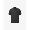 Allsaints Mens Bandol Relaxed-fit Short-sleeve Linen-blend Shirt Dark Charcoal Xl In Black