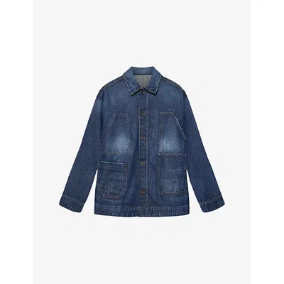 Allsaints Mens Mukesh Relaxed-fit Denim Shacket Dark Indigo In Purple