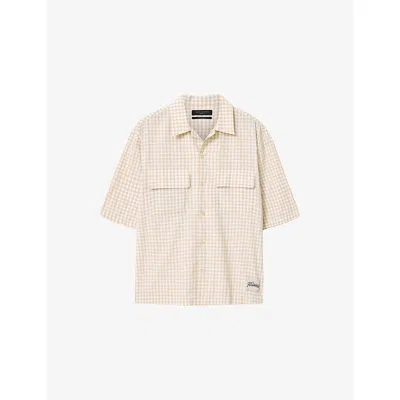 Allsaints Mens Rockland Check-print Cotton Shirt Desert Yellow In Neutral