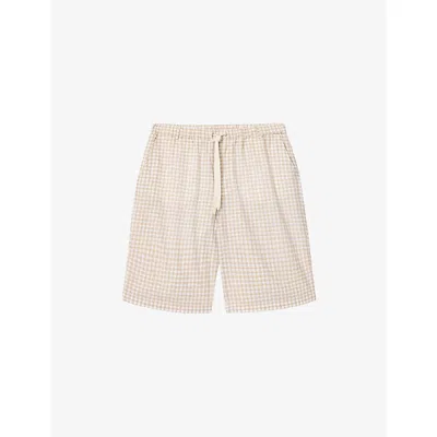 Allsaints Mens Rockland Check-print Cotton Shorts Desert Yellow Xl In Gray