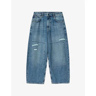 Allsaints Mens Destroy Mid In Barrel Slouch Barrel-leg Jeans In Blue
