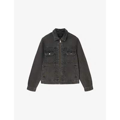 Allsaints Mens Dirty Black Brightmore Zip-up Denim Jacket