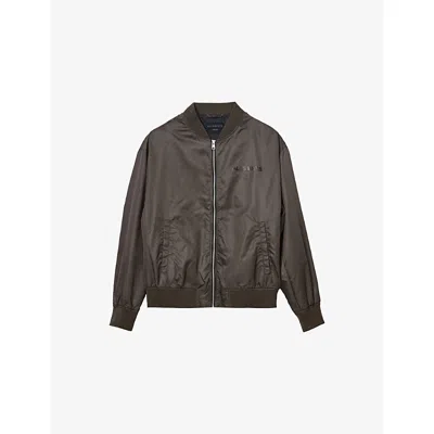 ALLSAINTS MENS DULL KHAKI FUTURE LOGO-PRINT RELAXED-FIT SHELL BOMBER JACKET XL