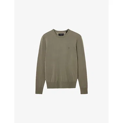 Allsaints Mens Dusky Green Mode Merino Marl-pattern Wool Crew Jumper Xl