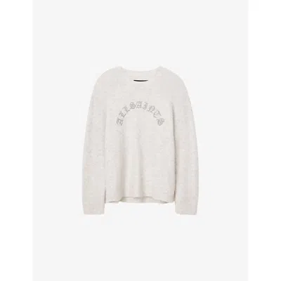 Allsaints Mens Ecru White Curv Branded Alpaca And Wool-blend Jumper