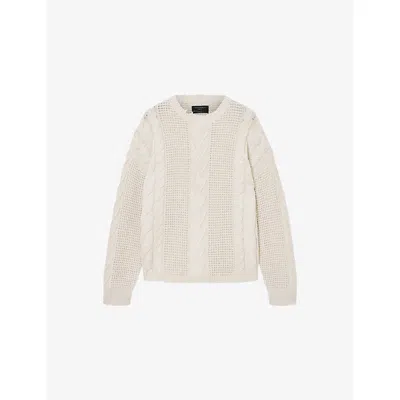 Allsaints Mens Tenter Crewneck Wool And Cotton-blend Jumper Ecru White In Neutral