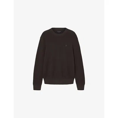Allsaints Mens Espresso Brown Aspen Logo-embroidered Cotton And Wool-blend Jumper Xl