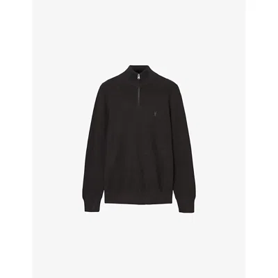 Allsaints Mens Espresso Brown Kilburn Half-zip Wool-blend Jumper In Black