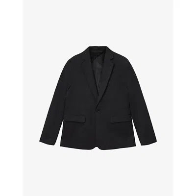 Allsaints Mens Faded Black Rebel Peak-lapel Single-breasted Stretch Cotton-blend Blazer
