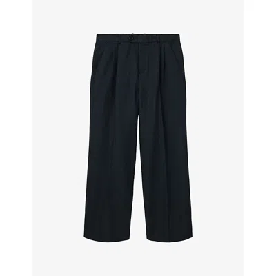 Allsaints Mens Faded Black Roland Straight-leg Cotton And Linen-blend Trousers