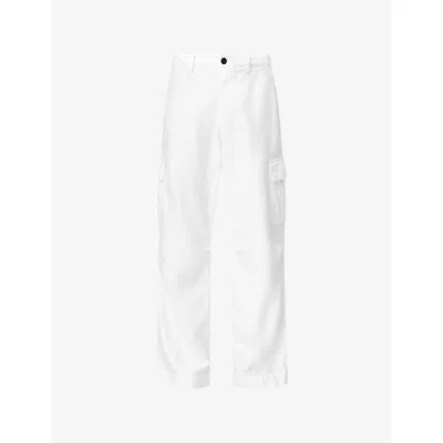 Allsaints Mens Faded White Grove Cargo-pocket Cotton Trousers