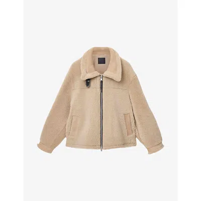 Allsaints Mens Feather Taupe Vernon Regular-fit Zip-up Shearling Jacket Xs In Neutral