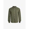 Allsaints Mens Fleur Green Hawthorne Logo-embroidered Slim-fit Stretch Organic-cotton Shirt Xxl