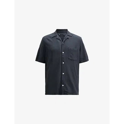 Allsaints Mens Fountain Spread-collar Slim-fit Cotton Shirt Fountain Blue