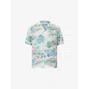 Allsaints Mens Frosted White Biarritz Tropical-print Woven Shirt In Neutral