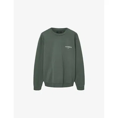 Allsaints Mens Halcyon Logo-print Relaxed-fit Cotton Sweatshirt Garnet Green Xs