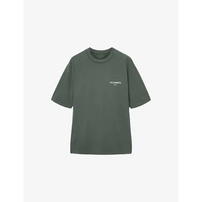 Allsaints Mens Halcyon Logo-print Short-sleeve Cotton T-shirt Garnet Green In Gray