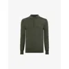 Allsaints Mens Grange Green Mode Merino Slim-fit Wool Polo Shirt