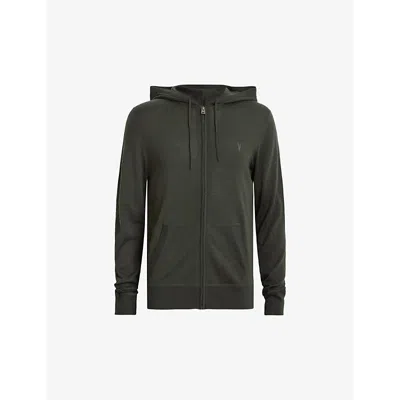 Allsaints Mens Grange Green Mode Zipped Merino-wool Hoody In Grange Green