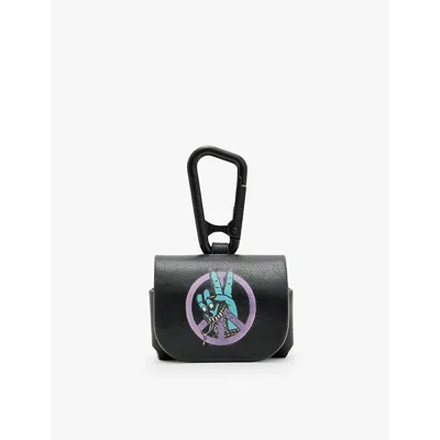 Allsaints Mens Black Graphic-print Leather Airpod Cas