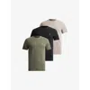 Allsaints Set Of 3 Cotton Brace T-shirts In Green/brown/bl