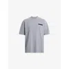 Allsaints Mens Halfpipe Grey Redact Embroidered-box Organic-cotton T-shirt Xs In Blue