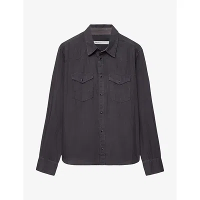 Allsaints Mens Hanway Double-pocket Woven Shirt Anthracite Bla In Blue