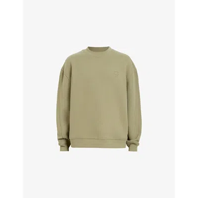 Allsaints Mens Light Ash Gree Haven Embroidered-logo Oversized Organic-cotton Sweatshirt In Avo Green