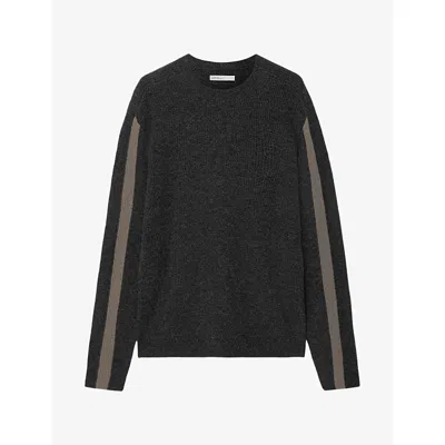 Allsaints Mens Hawke Crewneck Wool Jumper Charcoal Grey Xl In Black