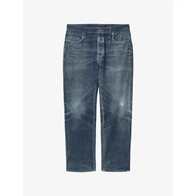 Allsaints Mens Illusion Indig Bead Regular-fit Straight-leg Jeans In Blue