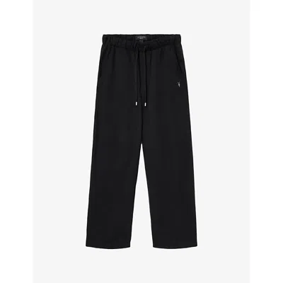 Allsaints Mens  Asher Ramskull-embroidered Cotton Jogging Bottoms In Black
