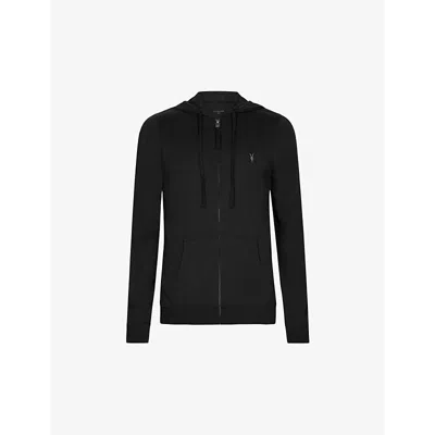 Allsaints Mens Jet Black Brace Zipped Organic Cotton-jersey Hoody